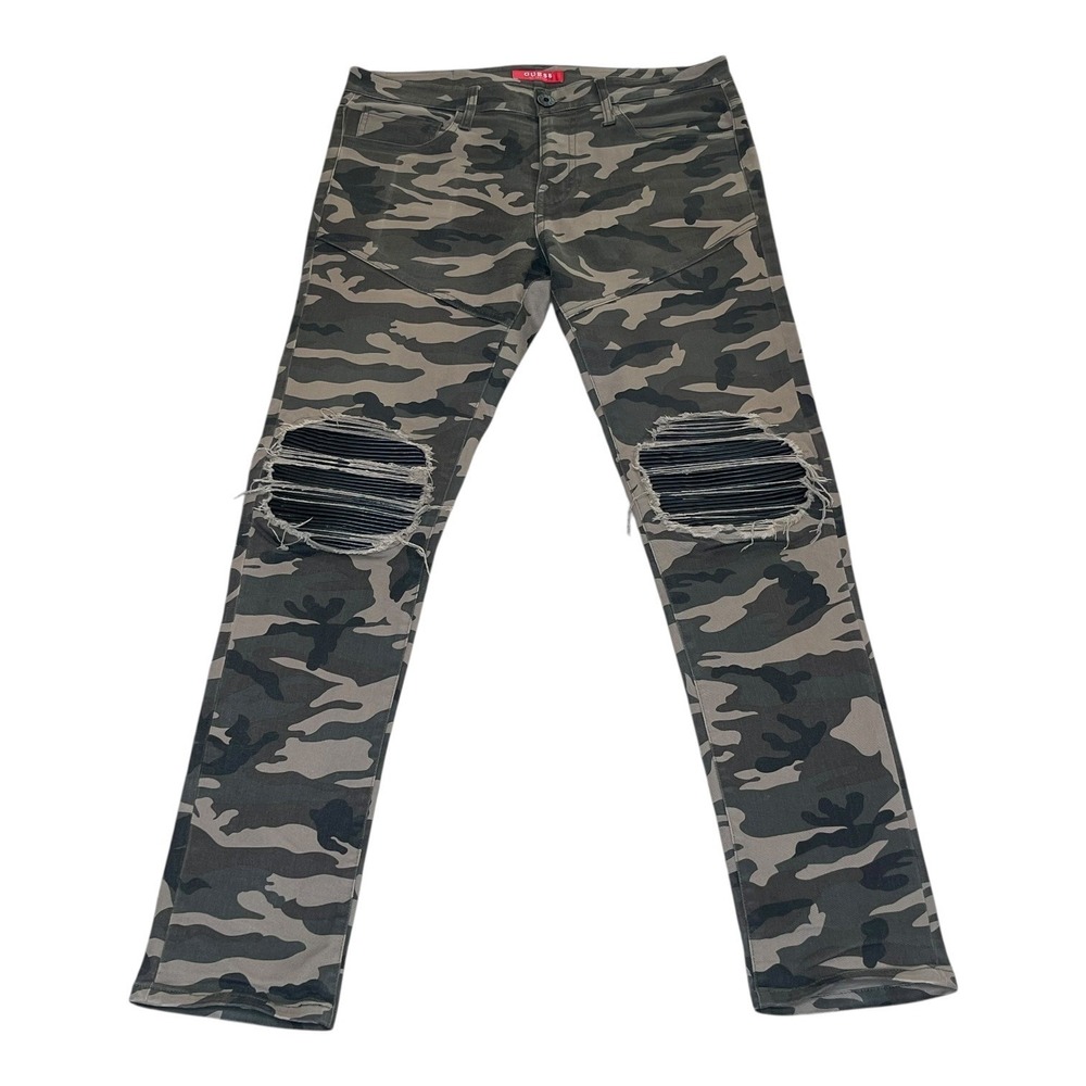 GUESS Mens‎ Camouflage Moto Distressed Padded Knee Slim Fit Skinny Pants W34 L31
